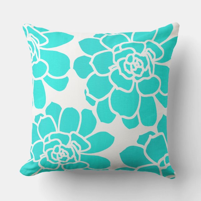 Coussin Succulents Acryliques Turquoise (Recto)