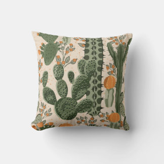 Coussin Succulents verts, fleurs oranges, papier peint de 