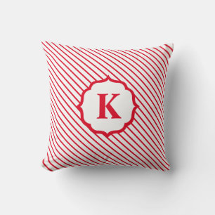 Coussin Sucre de canne blanc rouge rayures Monogramme Noël
