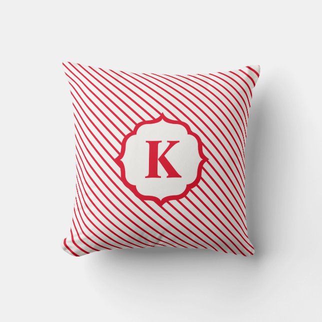 Coussin Sucre de canne blanc rouge rayures Monogramme Noël (Recto)