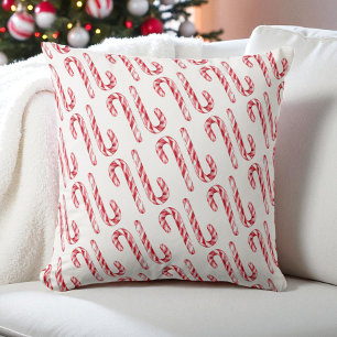 Coussin Sucre de canne Motif Rouge Blanc Aquarelle Noël