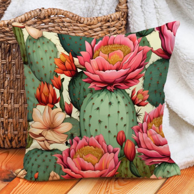 Coussin Sud-Ouest Cactus Succulent Désert Botanique (Pink floral and cactus pillow)