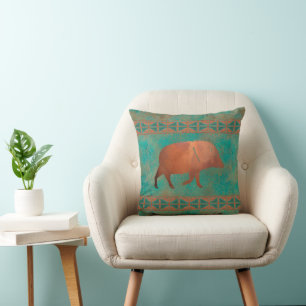 Coussin Sud-ouest Javelina Daddy Cuivre Motif Turquoise 16