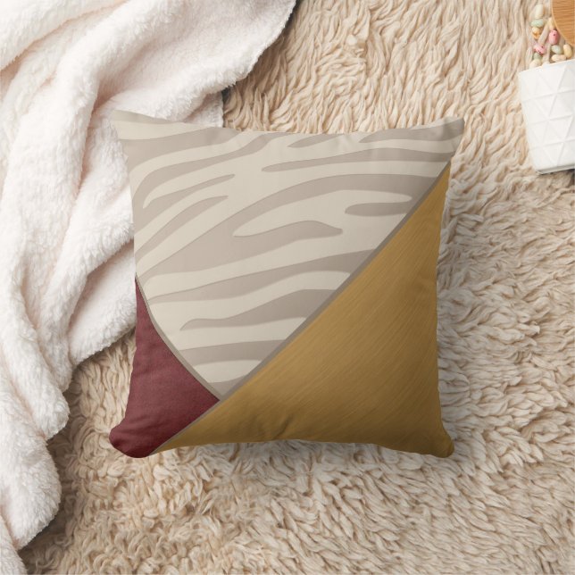 Coussin Suède graphique rouge brossé or imprimé Taupe Zebr (Couverture)