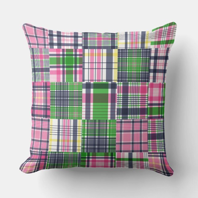 Coussin Summer Madras Plaid Preppy Patchwork (Recto)