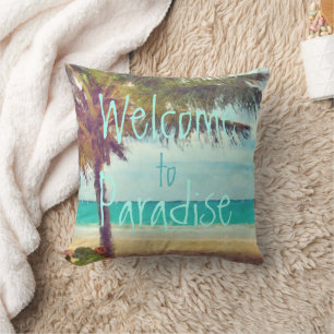 Coussin Summer Ocean Beach Palm Tree aquarelle peinture