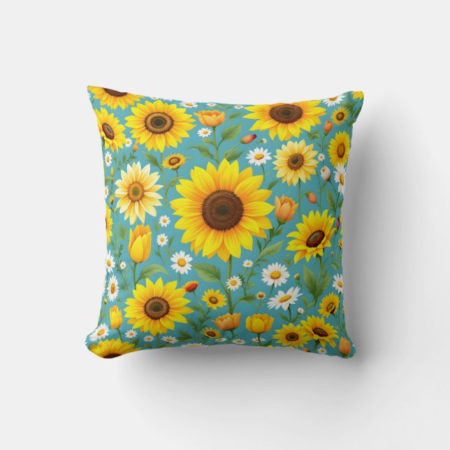 Coussin Sunny Sunflower et Daisy Meadow Motif (Recto)