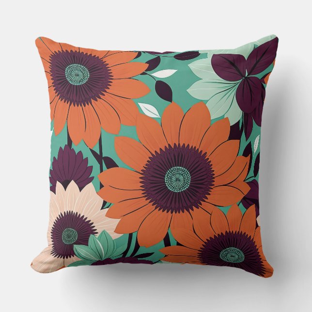 Coussin Sunset Bloom - Bold Vector Art / Retro Pop Floral (Recto)
