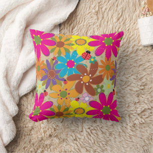 Coussin Super les années 70 Hippie Floral Retro Puissance 