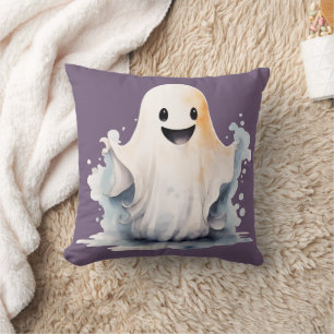 Coussin Super mignonne et heureux fantôme Lumière violet H