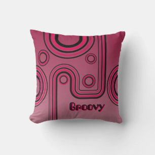 Coussin Super Retro 1960s Design linéaire rose et noir
