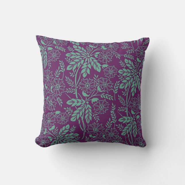 Coussin Superbe florale Turquoise et violette (Recto)
