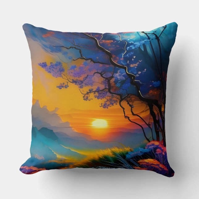 Coussin Superbe lever de soleil sur l'étang (Recto)