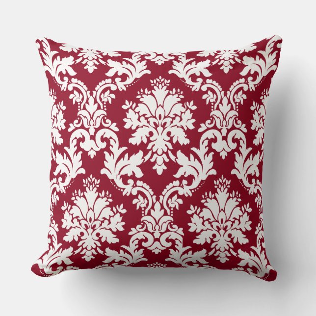 Coussin Superbe motif floral de Damas rouge profond (Recto)
