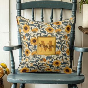 Coussin Superbe tournesol Art Nouveau Monogramme