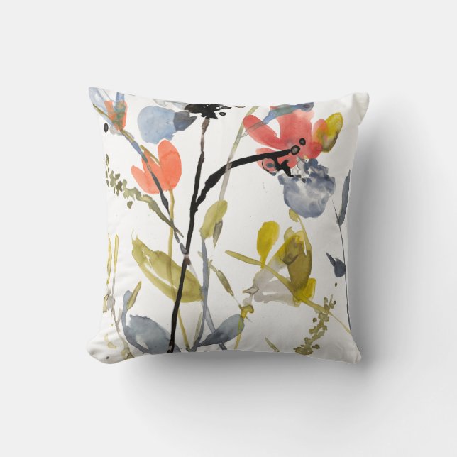 Coussin Superposition de fleurs - Aquarelle Fleurs et tige (Recto)