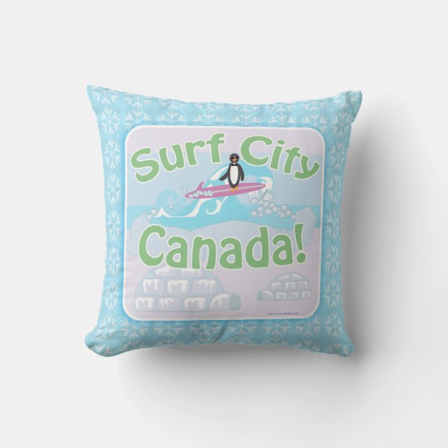 Coussin Surf City Canada Dessin de pingouin amusant (Recto)