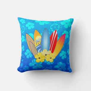 Coussin Surf et fleurs d'Hibiscus