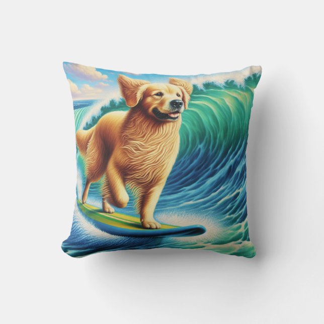 Coussin Surf Golden Retriever (Recto)