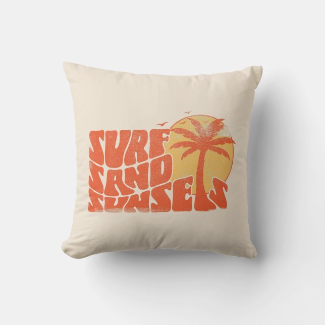 Coussin Surf Rétro Couchers de soleil Palm Tree Beach Vibe (Recto)