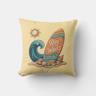 Coussin Surf & Sea: Vintage Surfing Quote Throw Pillow