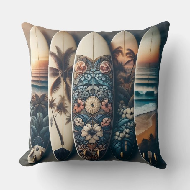Coussin Surfboards peints hawaïens (Recto)