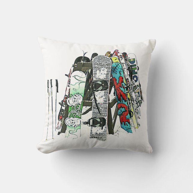 Coussin Surfs des neiges dans la neige (Recto)