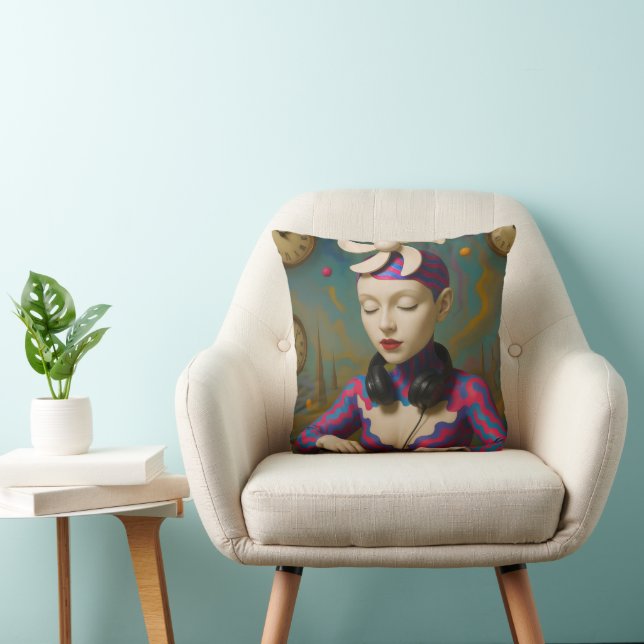 Coussin Surreal DJ Girl  Psychedelic Futuristic Art Design (Chaise)