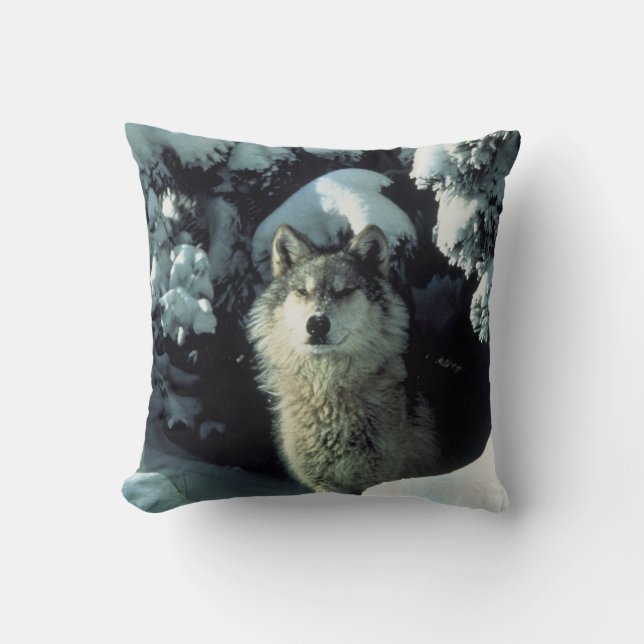 Coussin Surveillance grise de loup solitaire (Recto)