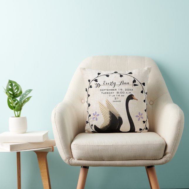 Coussin Swan Baby Girl Nursery Statistiques ou fiche de na (Chaise)