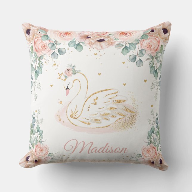 Coussin Swan Princess Blush Peach Pink Floral Greenery (Recto)