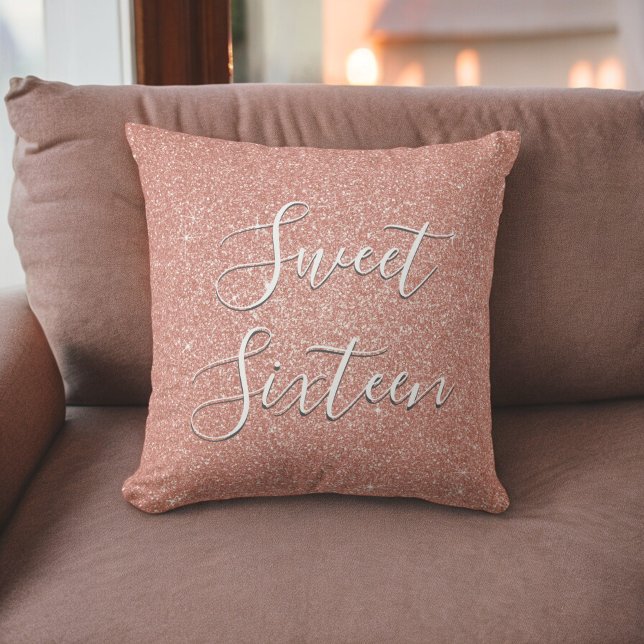 Coussin Sweet 16 Anniversaire Rose Gold Blush Parties scin (Créateur téléchargé)