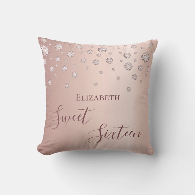 Coussin Sweet 16e seize ado fille 16 diamants roses en or (Recto)