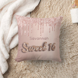 Coussin Sweet 16th seize rose or parties scintillant monog