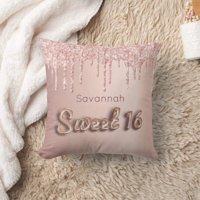 Coussin Sweet 16th seize rose or parties scintillant monog (Couverture)