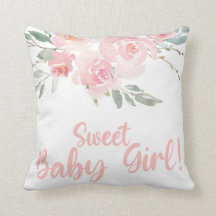 Sweet Baby Girl rose baby shower à fleurs coussin.