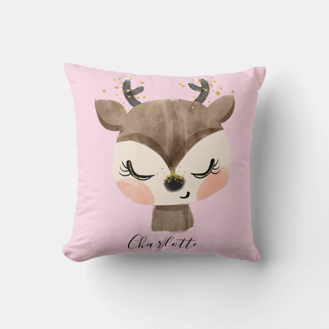 Coussin Sweet Cute & Girly Pastel Blush Rose Bébé Reindeer (Recto)