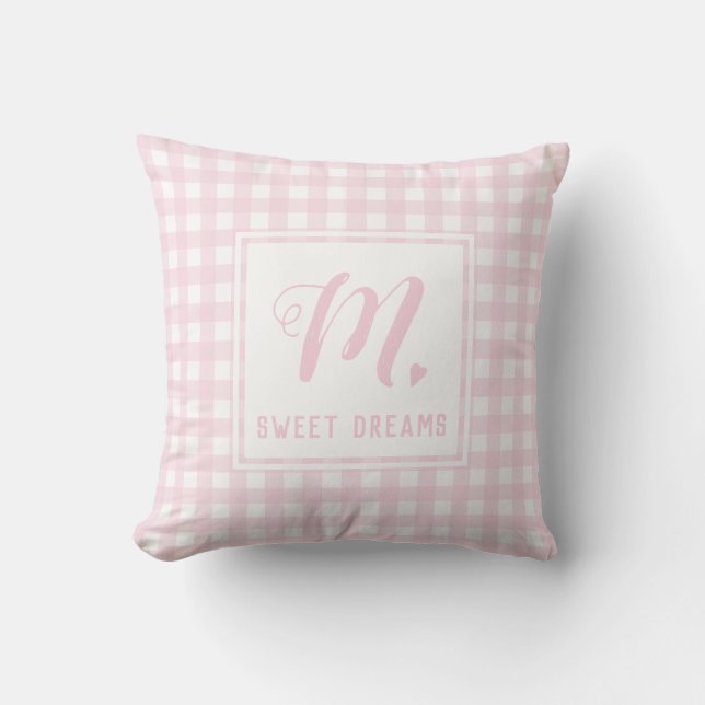 Coussin Sweet Dreams Bébé rose Moyen En vichy Monogramme (Recto)