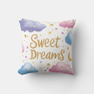 Coussin Sweet Dreams - Illustration de nuages et d'étoiles