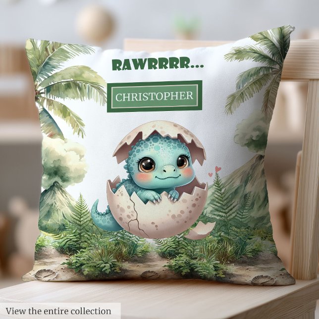 Coussin Sweet Hatching Bientôt Bébé Dinosaure Personnalisé (Sweet Hatching Soon Baby Dinosaur Personalized Throw Pillow )