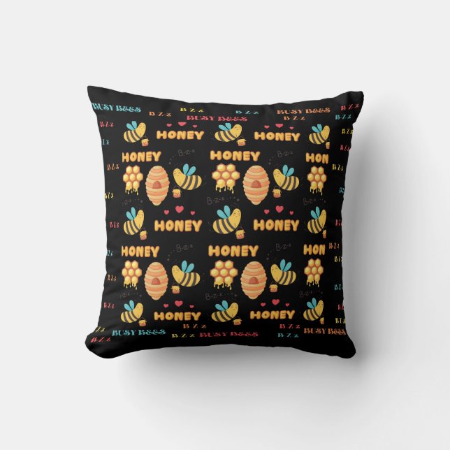 Coussin Sweet motif Busy Bees volent vers la ruche (Recto)