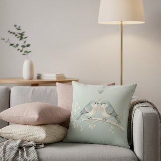 Coussin Sweet Pastel Love Birds: Whimsical Valentine Illus