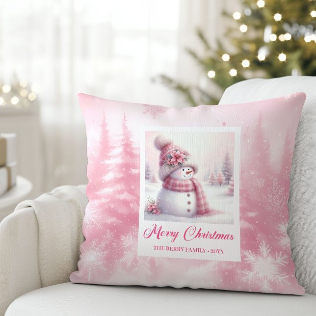 Coussin Sweet Pinkmas Snowman Winter Forest Pillow Decor (Sweet Pinkmas Snowman Winter Forest Pillow Decor)