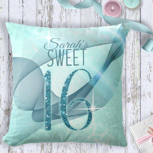Coussin Sweet sixteen à persiennes étincelantes ID Turquoi