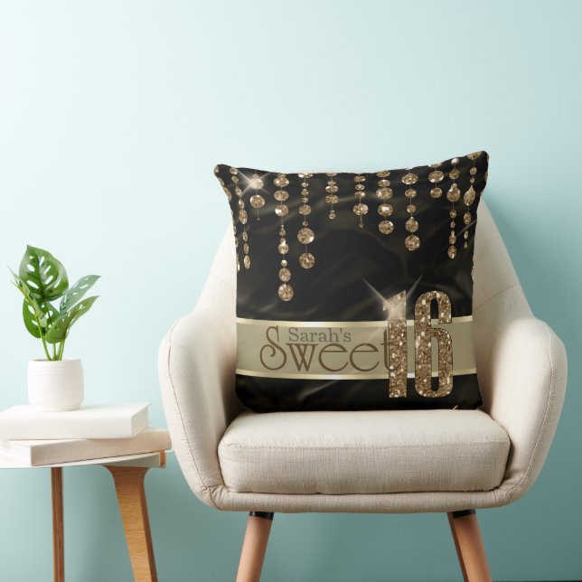 Coussin Sweet sixteen bijou satiné Noir Gold ID260 (Chaise)