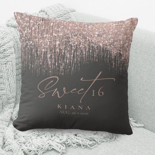 Coussin Sweet sixteen étincelant Rose or/noir ID912 (Créateur téléchargé)