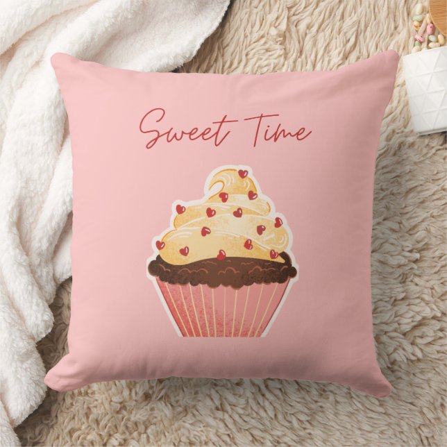 Coussin Sweet Time Valentine Cupcake Pink Throw Pillow (Couverture)