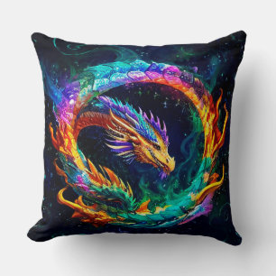 Coussin Symbole artistique vibrant du dragon ouroboros