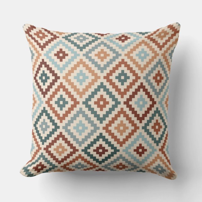 Coussin Symbole bloc aztèque Ptn Teals Crm Terracottas (Recto)
