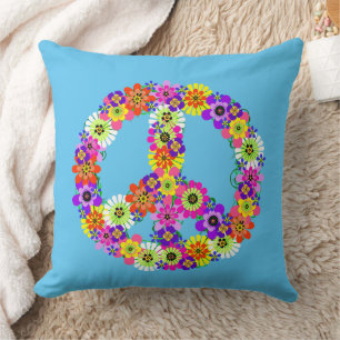 Coussin SYMBOLE DE LA PAIX Floral en Bleu clair
